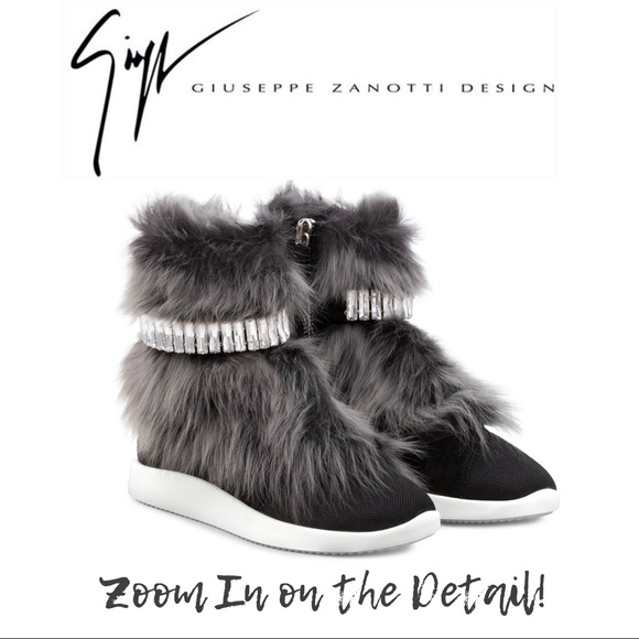 GIUSEPPE ZANOTTI Jeweled Furry Sneaker - NEW - Picture 5 of 8